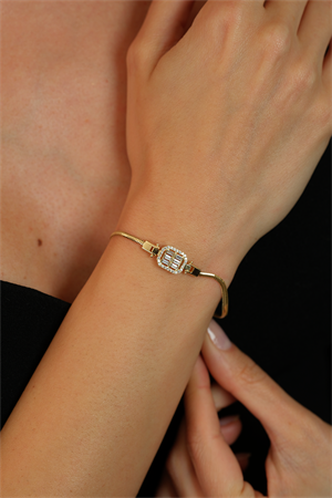 14 Ayar Altın Mini Baget Taşlı İtalyan Bileklik