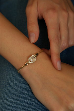 14 Ayar Altın Mini Baget Taşlı İtalyan Bileklik