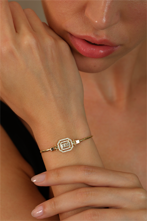 14 Ayar Altın Mini Taşlı Balık Sırtı Bileklik