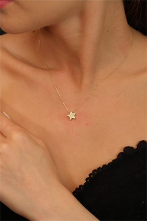 14 Ayar Altın Mini Taşlı Minik Yıldız Kolye