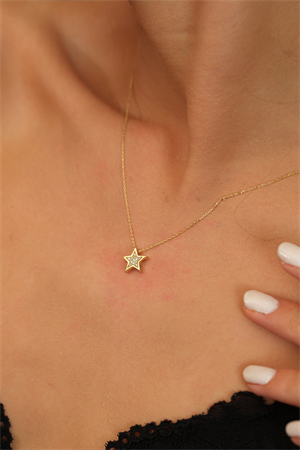 14 Ayar Altın Mini Taşlı Minik Yıldız Kolye