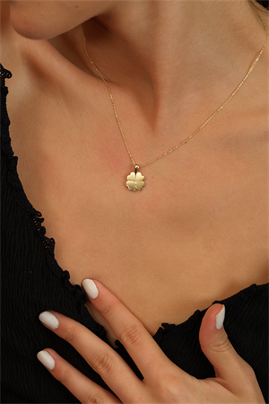 14 Ayar Altın Mini Taşlı Yonca Kolye