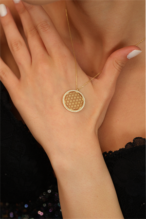 14 Ayar Altın Minimal Taşlı Yaşam Çiçeği Kolye