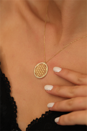 14 Ayar Altın Minimal Taşlı Yaşam Çiçeği Kolye