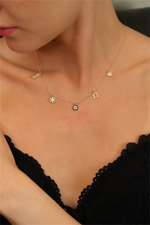 14 Ayar Altın Özel Tasarım Şans Kolyesi