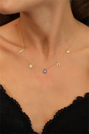 14 Ayar Altın Özel Tasarım Şans Kolyesi