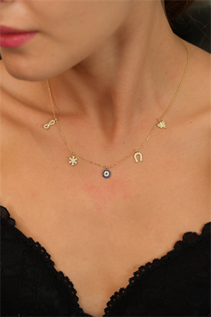 14 Ayar Altın Özel Tasarım Şans Kolyesi