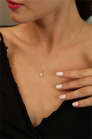 14 Ayar Altın Özel Taşlı Yonca Kolye