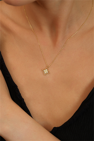 14 Ayar Altın Özel Taşlı Yonca Kolye