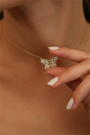 14 Ayar Altın Renkli Taşlı Kelebek Kolye