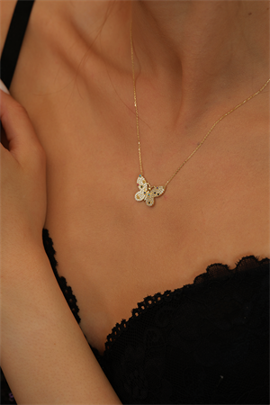 14 Ayar Altın Renkli Taşlı Kelebek Kolye