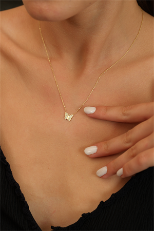 14 Ayar Altın Taşlı Kelebek Kolye