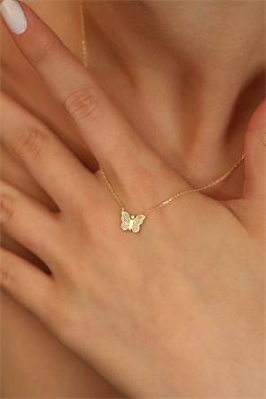 14 Ayar Altın Taşlı Kelebek Kolye