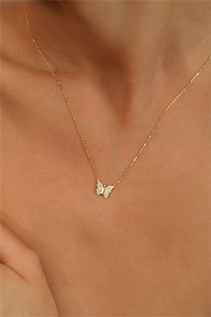 14 Ayar Altın Taşlı Kelebek Kolye