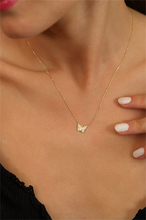 14 Ayar Altın Taşlı Kelebek Kolye