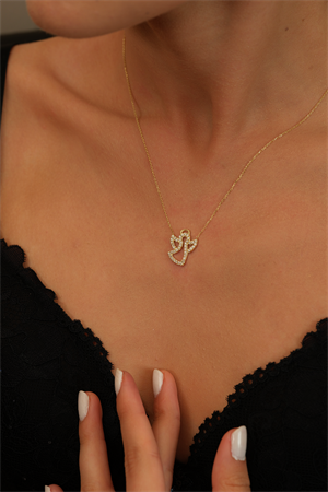 14 Ayar Altın Taşlı Melek Figürlü Kolye