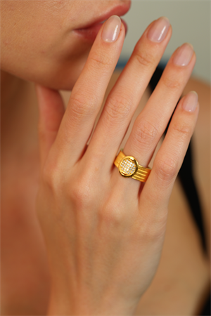 14 Ayar Altın Taşlı Oval Hasır Yüzük