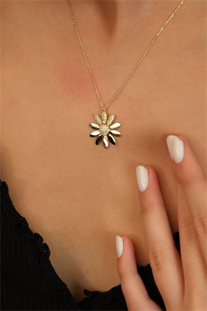 14 Ayar Altın Taşlı Papatya Kolye