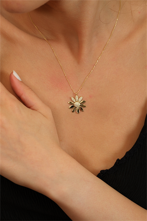 14 Ayar Altın Taşlı Papatya Kolye