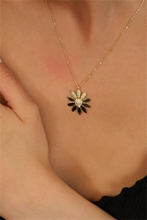 14 Ayar Altın Taşlı Papatya Kolye