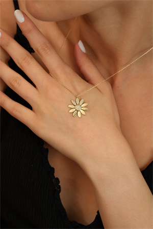 14 Ayar Altın Taşlı Papatya Kolye