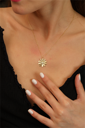 14 Ayar Altın Taşlı Papatya Kolye