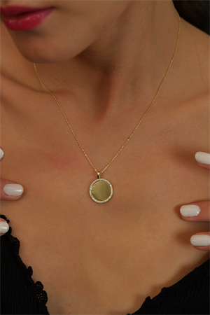 14 Ayar Altın Taşlı Plaka Kolye