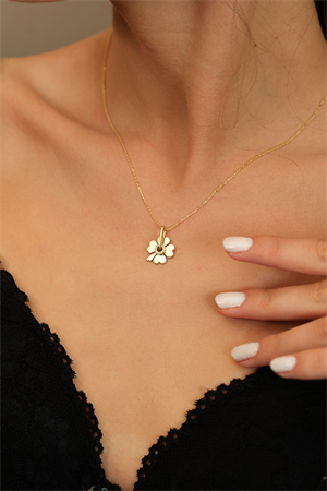 14 Ayar Altın Taşlı Yonca Kolye