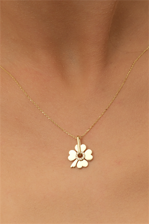 14 Ayar Altın Taşlı Yonca Kolye