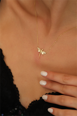 14 Ayar Altın Taşlı Yusufçuk Kolye