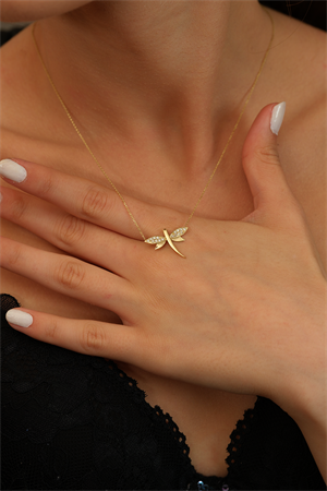 14 Ayar Altın Taşlı Yusufçuk Kolye