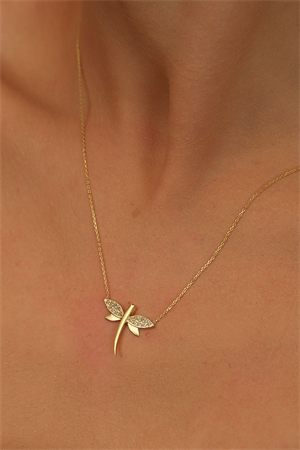 14 Ayar Altın Taşlı Yusufçuk Kolye