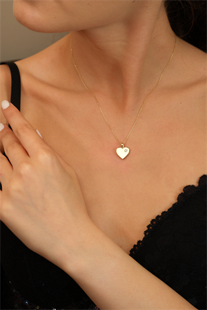 14 Ayar Altın Tek Taşlı Kalp Kolye