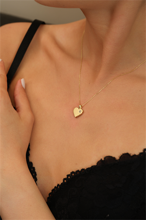 14 Ayar Altın Tek Taşlı Kalp Kolye