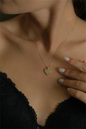 14 Ayar Altın Tek Taşlı Kalp Kolye