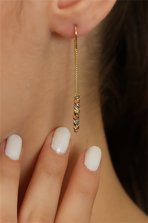 14 Ayar Altın Üç Renk Dorika Küpe