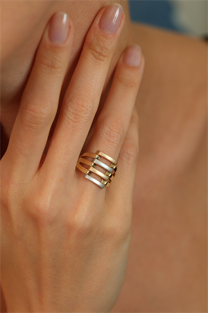 14 Ayar Altın Üç Renk Kaburga Yüzük