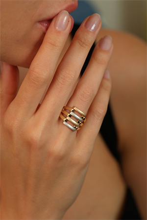 14 Ayar Altın Üç Renk Kaburga Yüzük