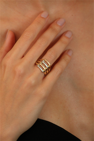 14 Ayar Altın Üç Renk Kaburga Yüzük