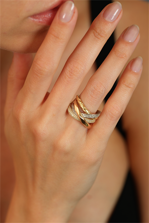 14 Ayar Altın Üç Renk Minimal Taşlı Yüzük