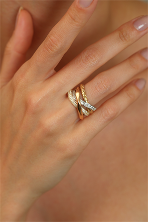 14 Ayar Altın Üç Renk Minimal Taşlı Yüzük