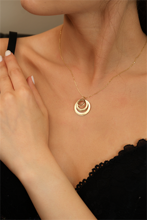 14 Ayar Altın Üçlü Plaka Kolye