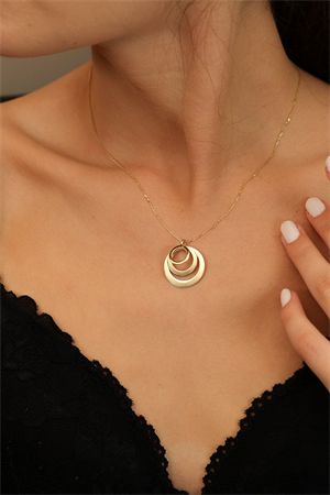 14 Ayar Altın Üçlü Plaka Kolye