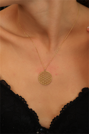 14 Ayar Altın Yaşam Çiçeği Desenli Kolye