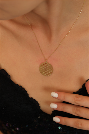 14 Ayar Altın Yaşam Çiçeği Desenli Kolye