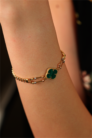 14 Ayar Altın Yeşil Yonca Dorikalı Gurmet Bileklik