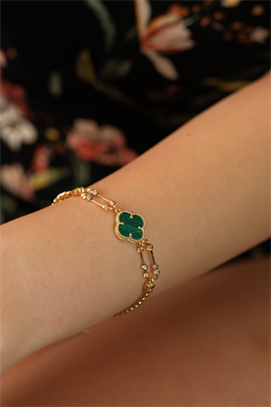 14 Ayar Altın Yeşil Yonca Dorikalı Gurmet Bileklik