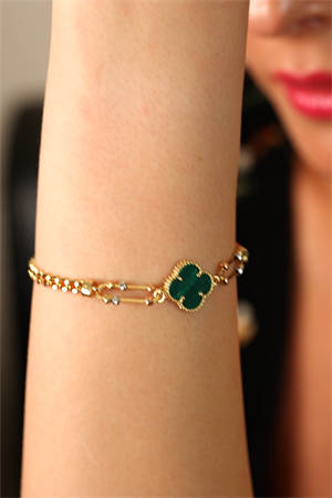 14 Ayar Altın Yeşil Yonca Dorikalı Gurmet Bileklik