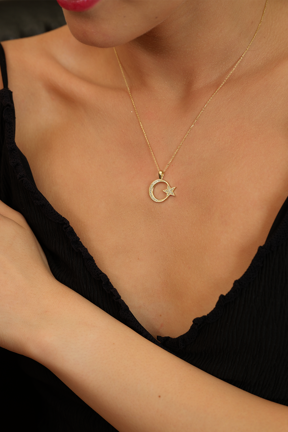Taşlı Ay Yıldız Kolye