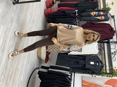 Camel Rengi Kol Garnili Sweatshirt